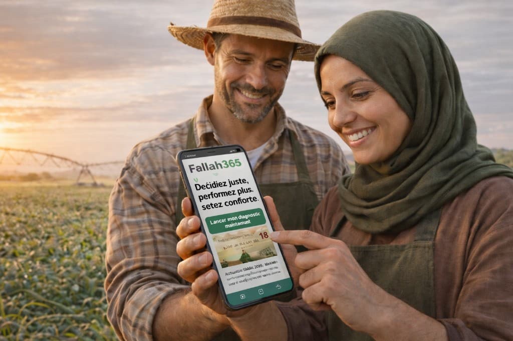 Agriculteurs marocains utilisant Fallah365 sur mobile