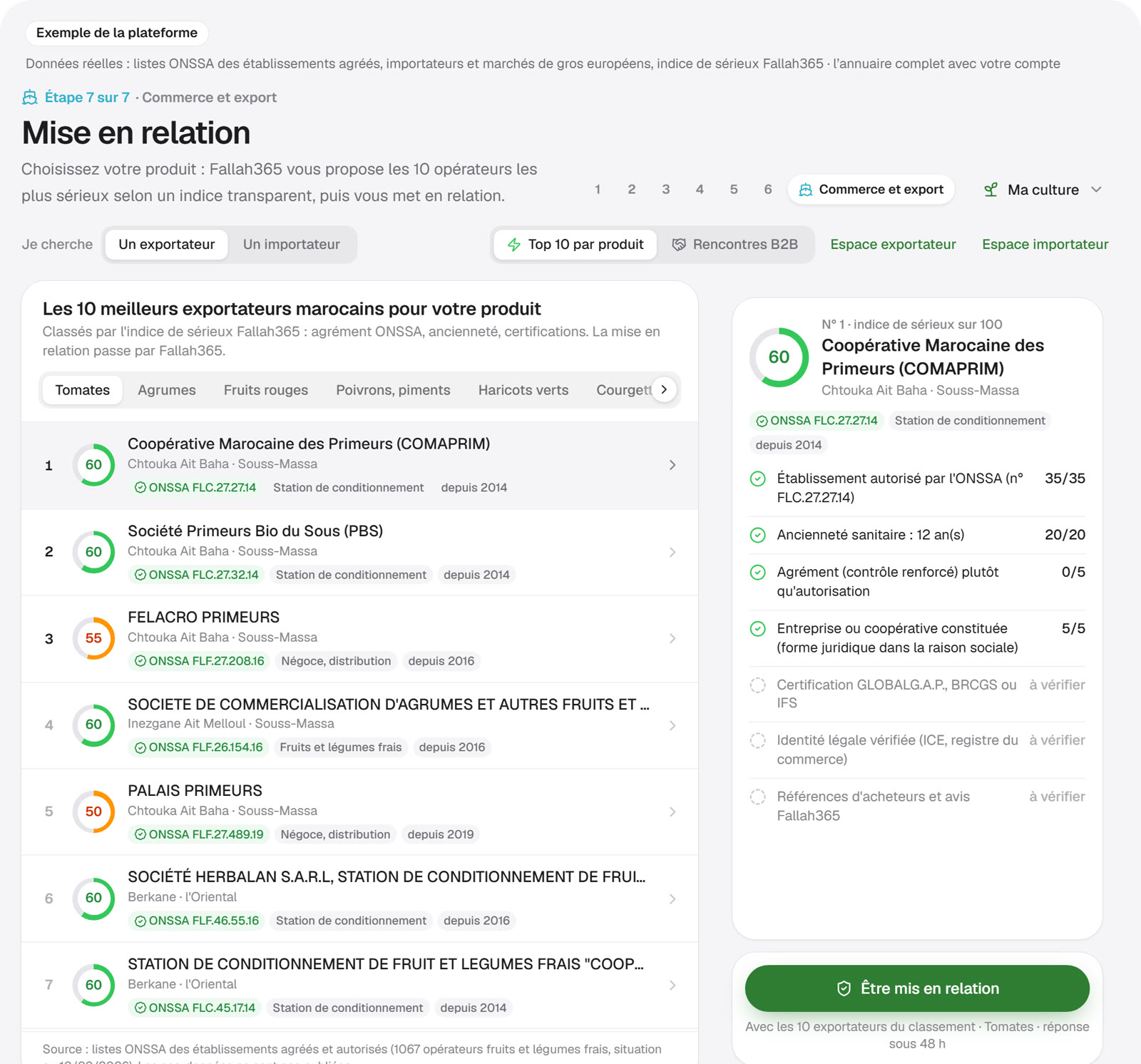 Capture réelle : Marketplace · Mise en relation